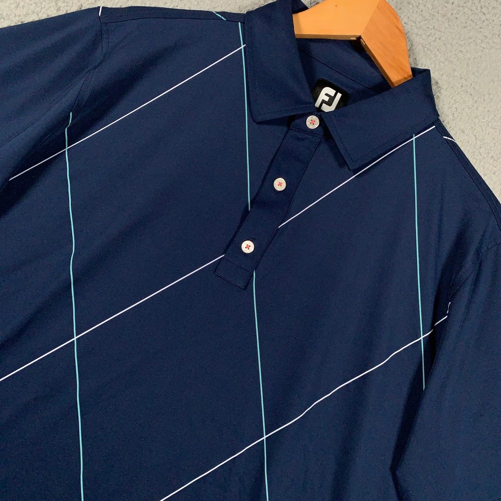 FootJoy Raker Golf Polo Shirt Men Large Navy Diamond Print Performance Stretch